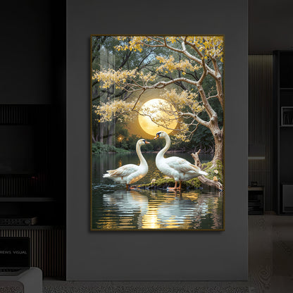 Couple Swan Modern Luxury Backlight Vertical Wall Art