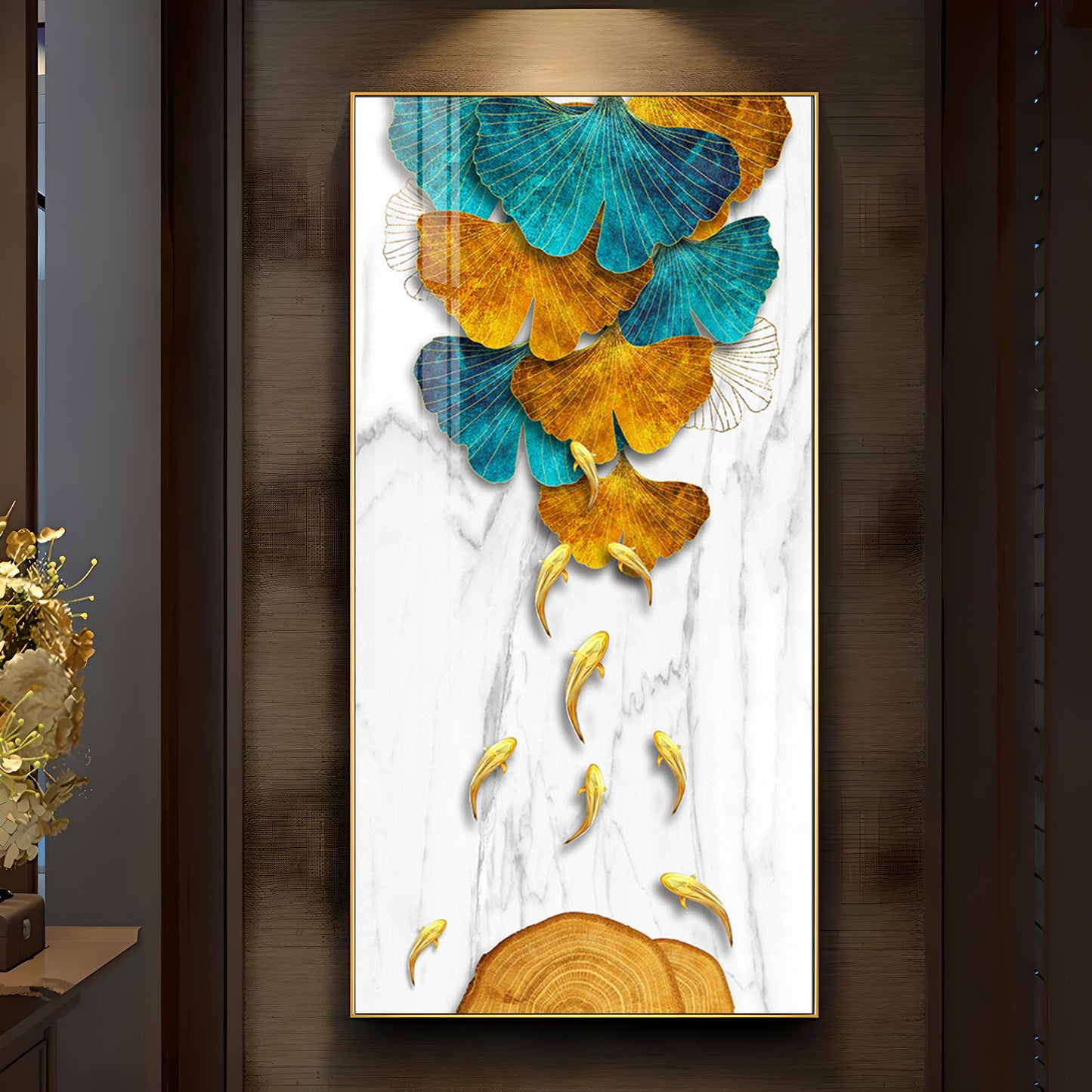 9 Golden Koi Fishes Luxury Crystal Wall Art