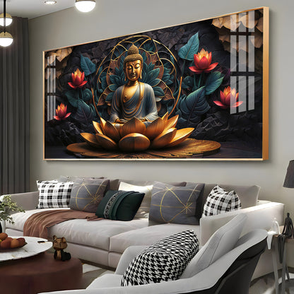 Buddha's Reflection With Sacred Lotus Premium Acrylic Horizontal Wall Art