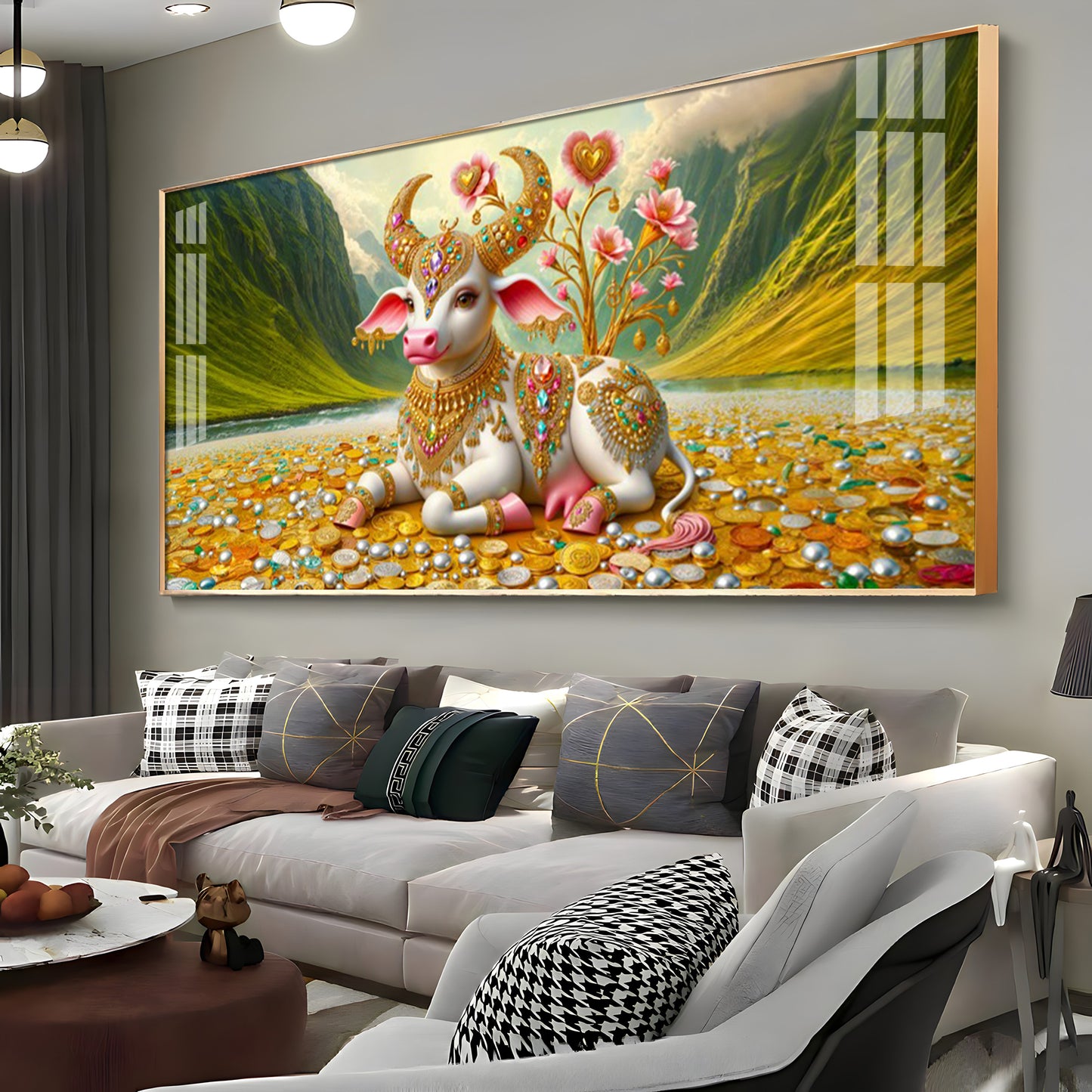 Ornamented Kamadhenu Premium Acrylic Horizontal Wall Art