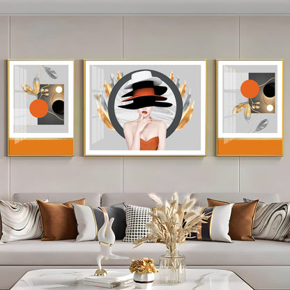 Girl With Hat Premium Acrylic Wall Art (Set of 3)