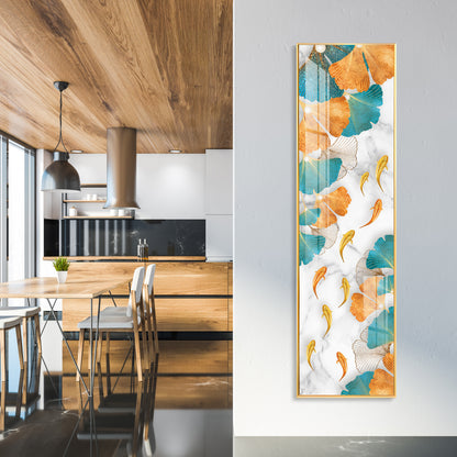 Blue & Gold Ginkgo Leaves Premium Acrylic Vertical Wall Art