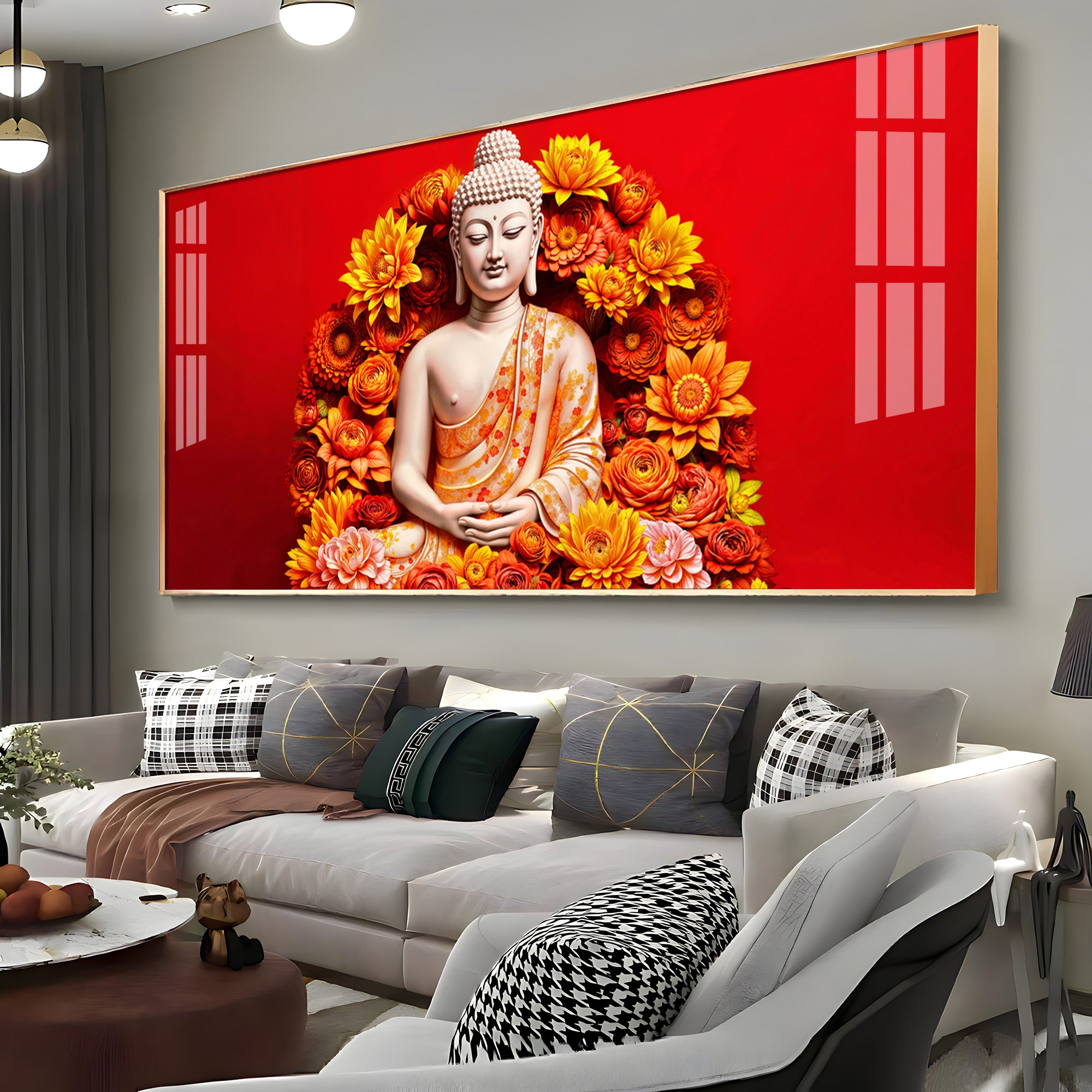 Floral Buddha Premium Acrylic Horizontal Wall Art