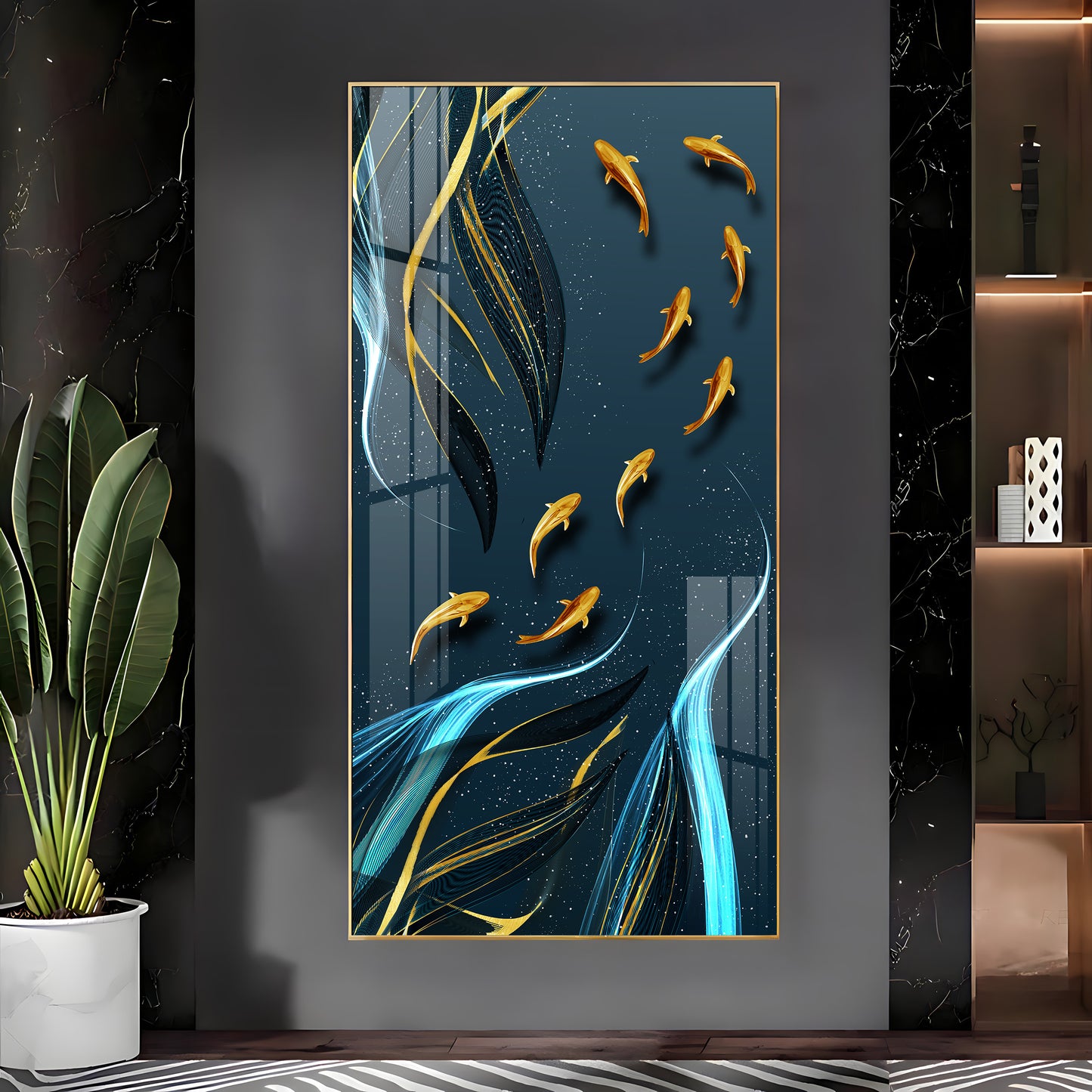 Golden Koi Fish Premium Acrylic Vertical Wall Art