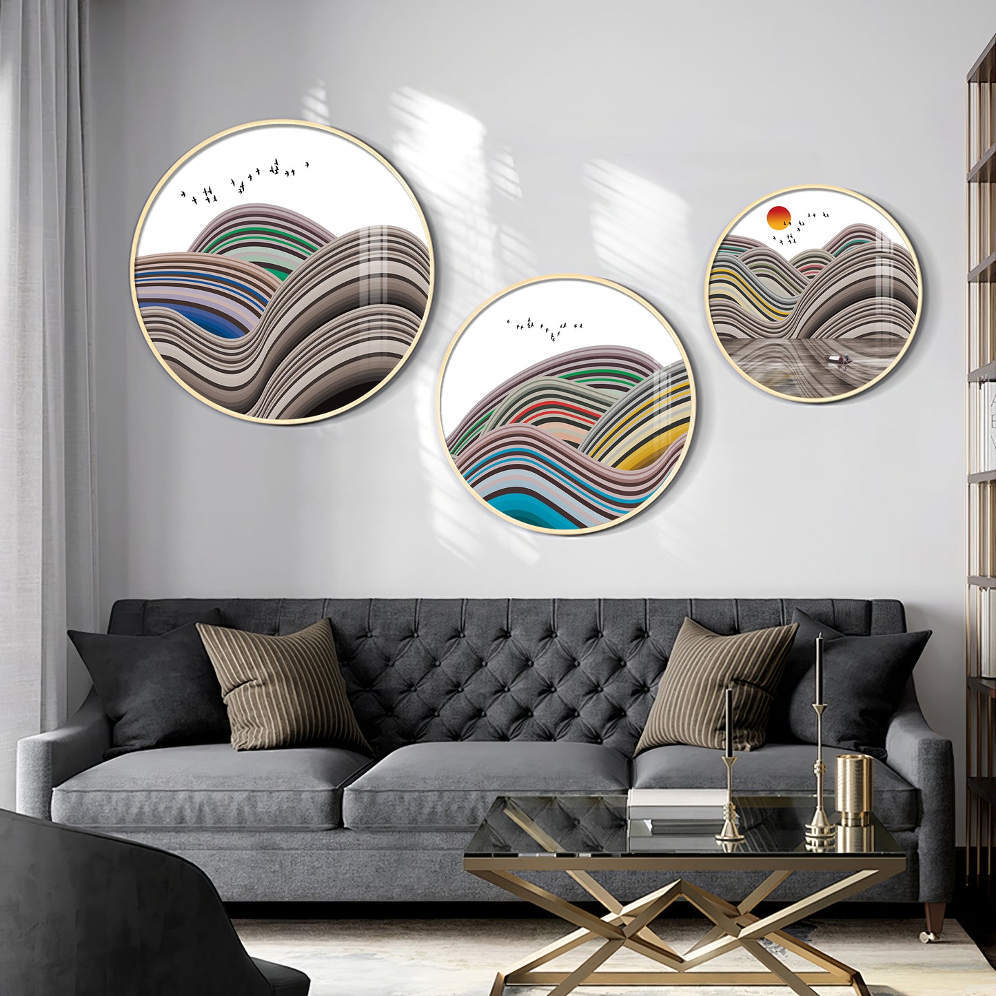 Flair Style Hills Premium Acrylic Round Wall Art (Set of 3)