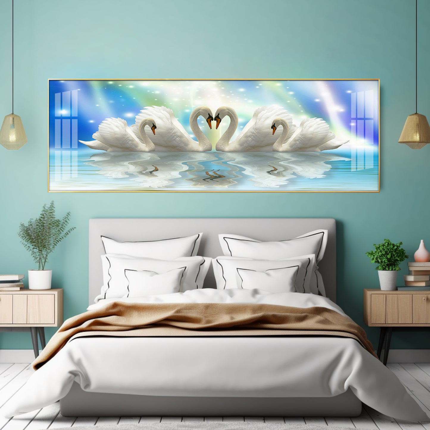 Beautiful Swan Family Premium Acrylic Horizontal Wall Art