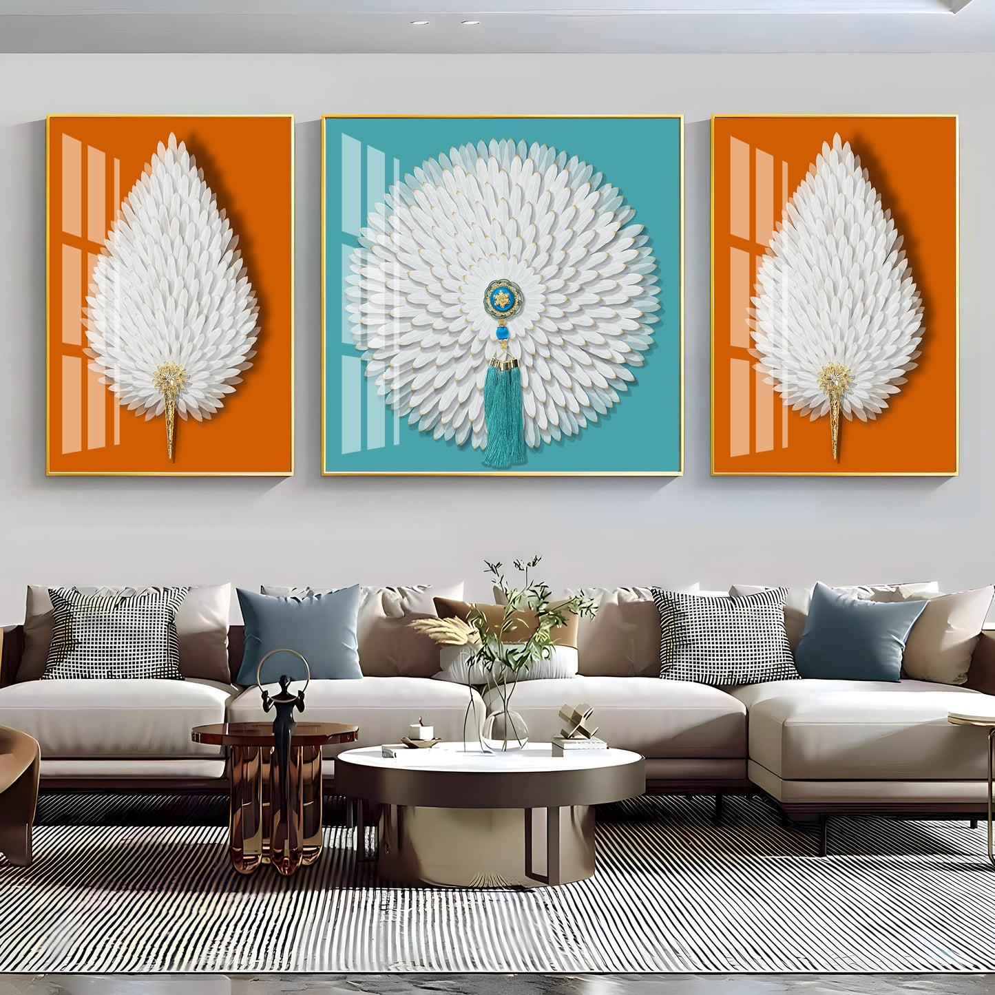 Paper Feather Art  Premium Acrylic Wall Art (Set of 3)