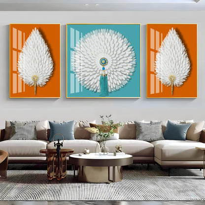 Paper Feather Art  Premium Acrylic Wall Art (Set of 3)