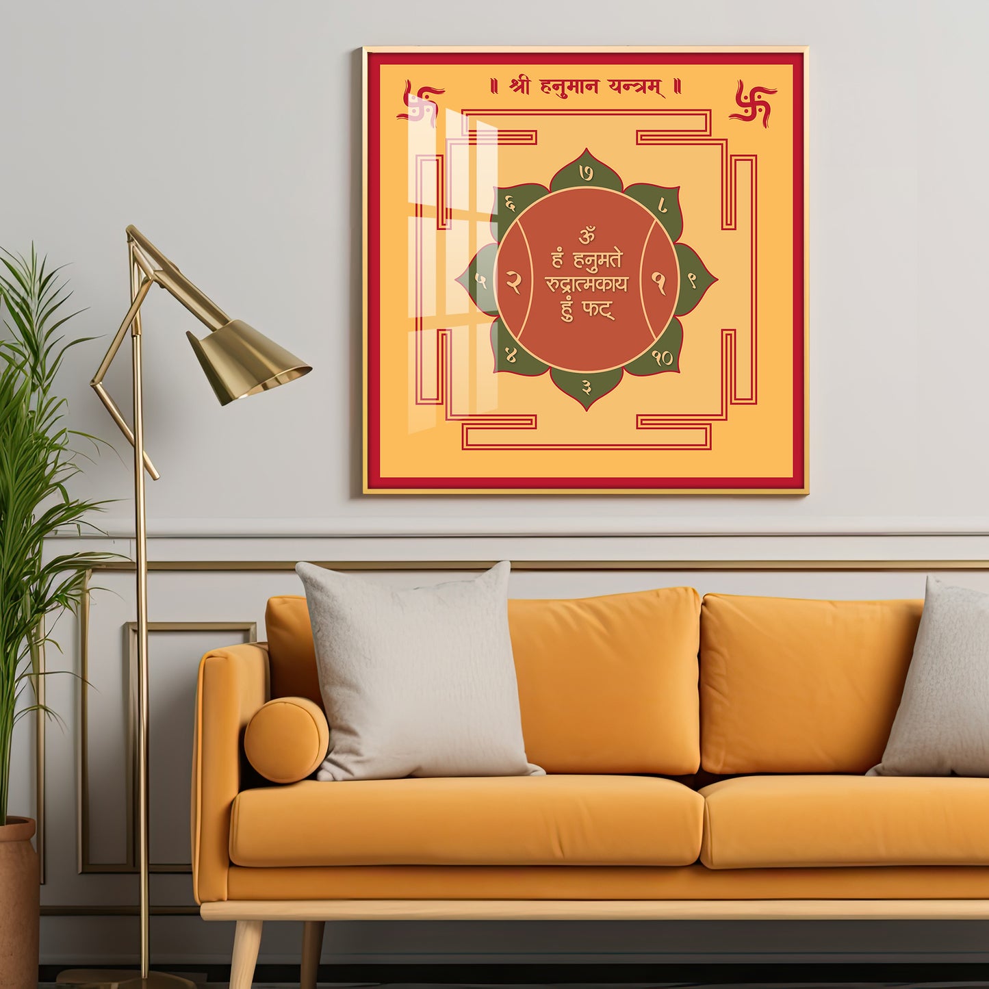 Powerful Hanuman Yantra Premium Acrylic Square Wall Art