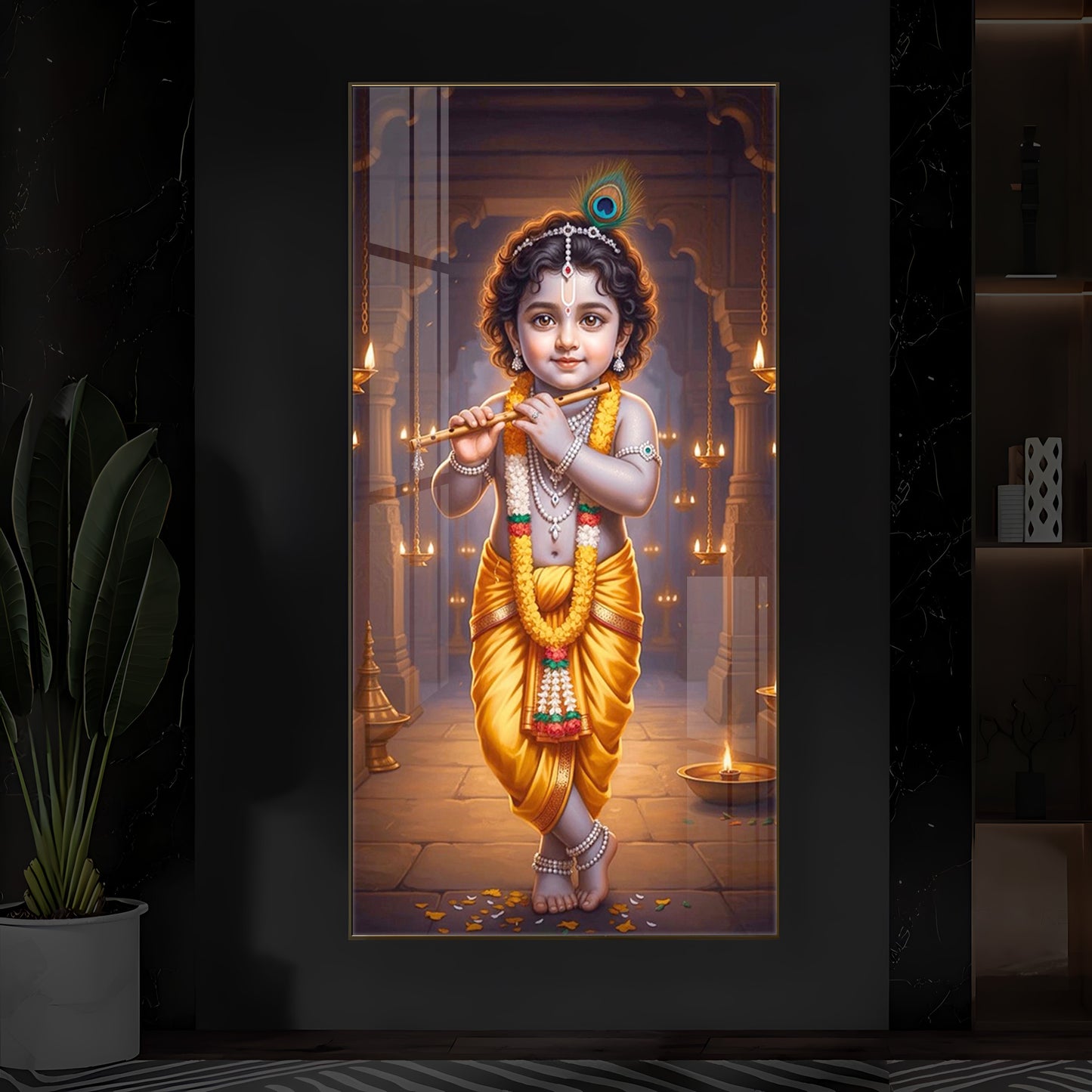 Little Lord Krishna Modern Luxury Backlight Vertical Wall Art