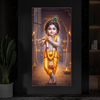Little Lord Krishna Modern Luxury Backlight Vertical Wall Art