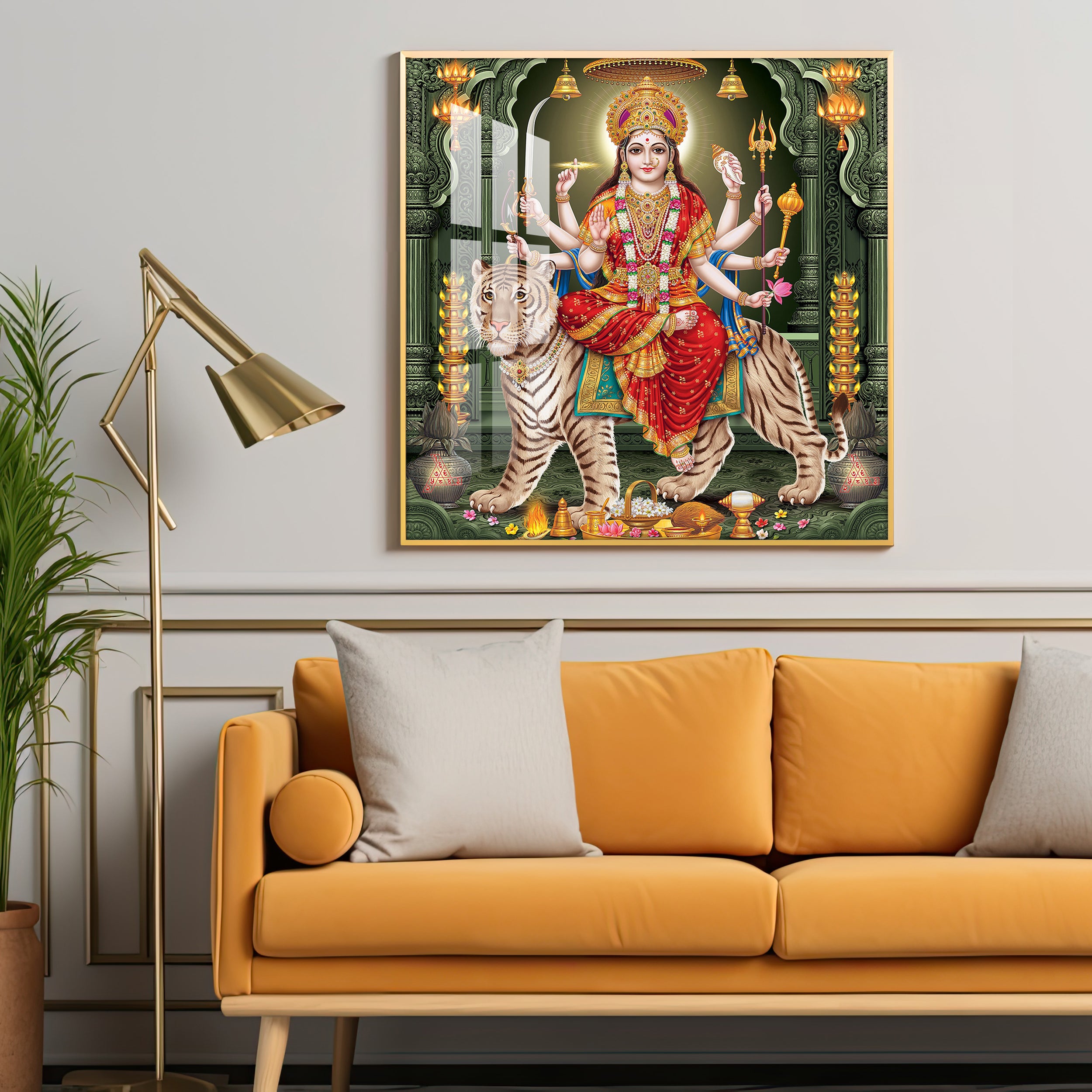 Goddess on Tiger Premium Acrylic Square Wall Art