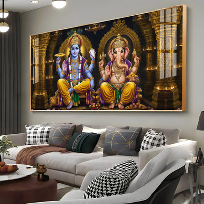 Lord Ganesha's Grace With Lord Vishnu Premium Acrylic Horizontal Wall Art