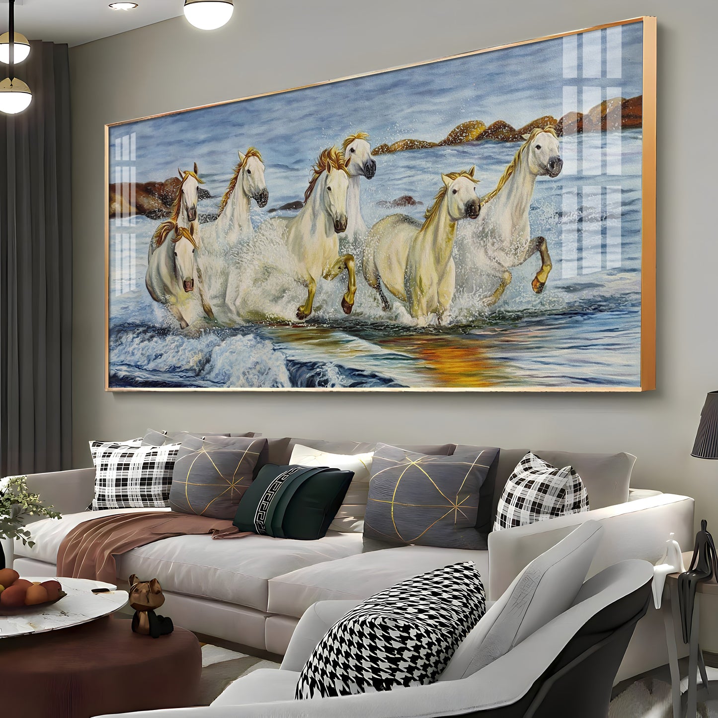 Horses Crossing River Premium Acrylic Horizontal Wall Art