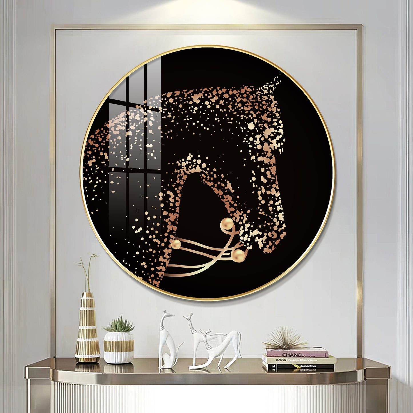 Golden Gallop Premium Acrylic Round Wall Art