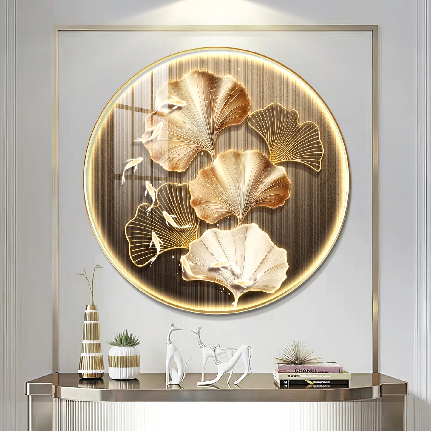 Golden Fusion Petal Premium Acrylic Round Wall Art