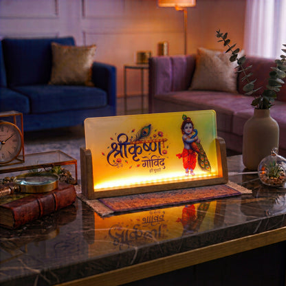 Shree Krishna Acrylic LED Table Lamp - Wooden Stand
