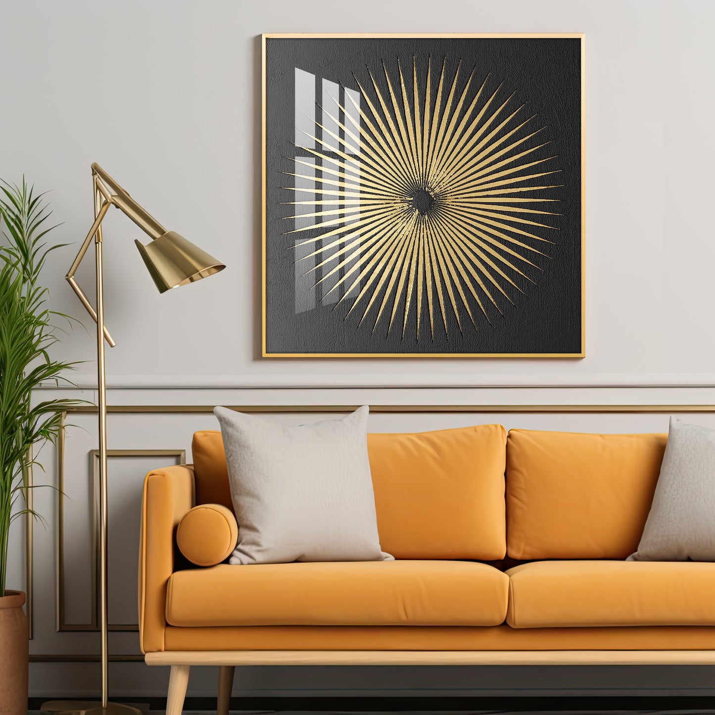 Spiky Golden Circle Premium Acrylic Square Wall Art