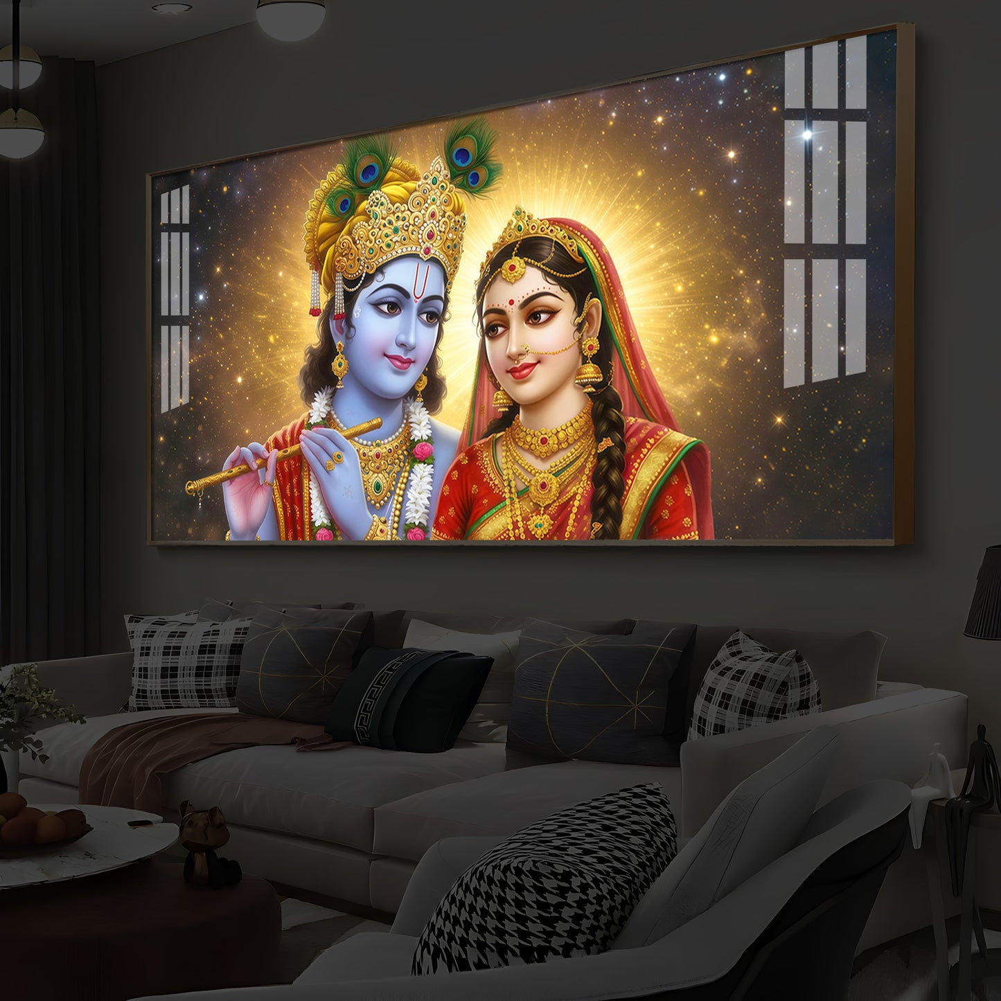 Shri Radha Krishn Modern Luxury Backlight Horizontal Wall Art