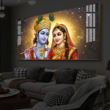 Shri Radha Krishn Modern Luxury Backlight Horizontal Wall Art