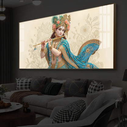 Beautiful Krishna Ji Modern Luxury Backlight Horizontal Wall Art