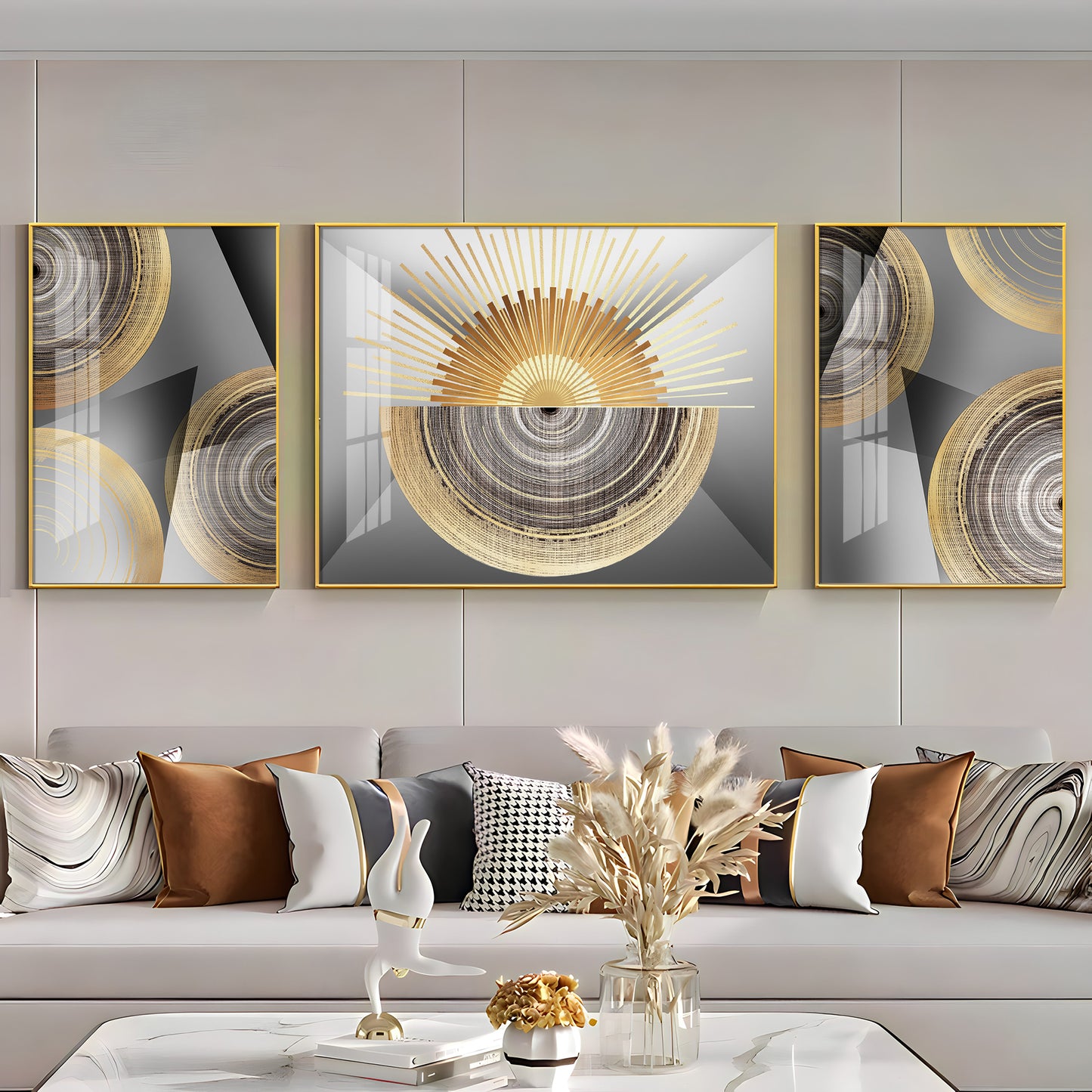 Gold Pearl Ring Premium Acrylic Wall Art (Set of 3)