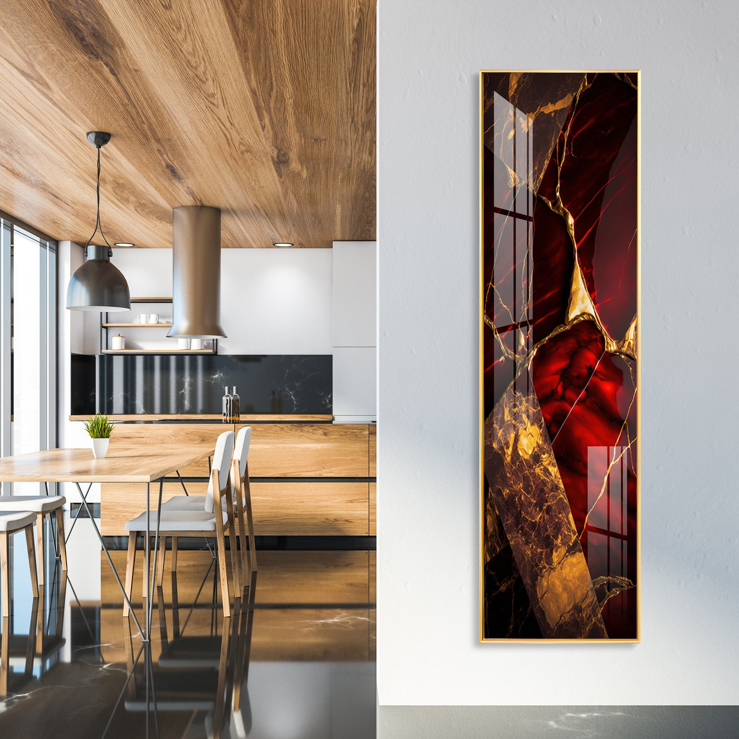 Gold & Red Tones Premium Acrylic Vertical Wall Art