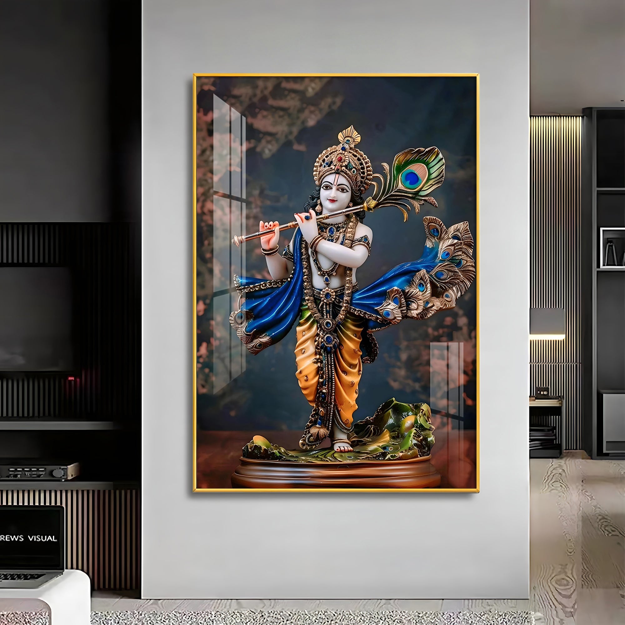 Divine Harmony Of Krishna Premium Vertical Acrylic Wall Art