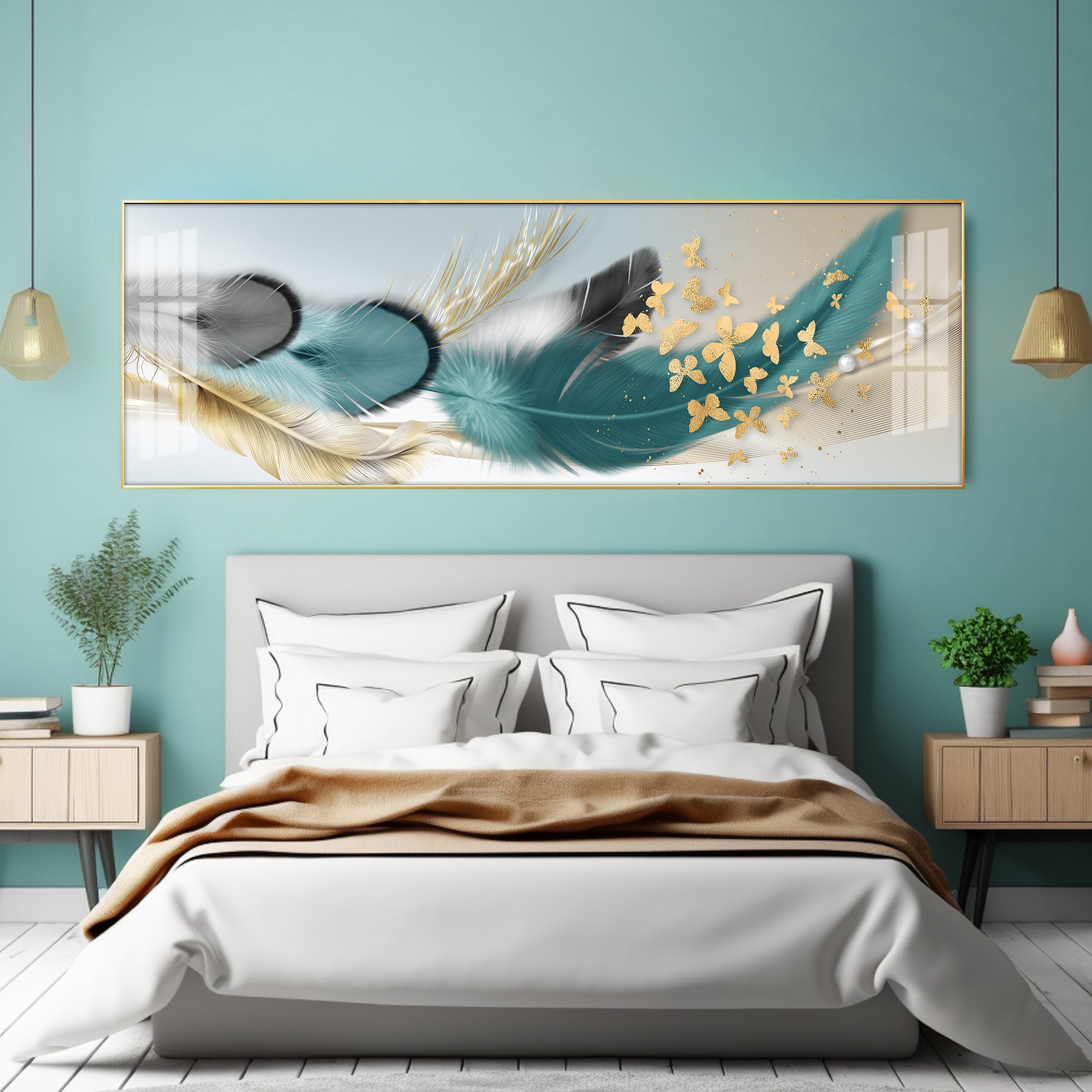 Feathers and Butterflies Premium Acrylic Horizontal Wall Art