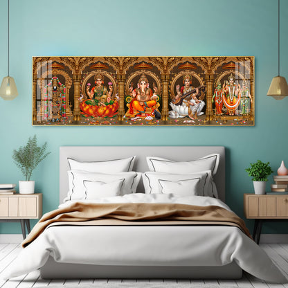 Divine Perumal, Lakshmi, Ganesha, Saraswati & Murugan Premium Acrylic Horizontal Wall Art