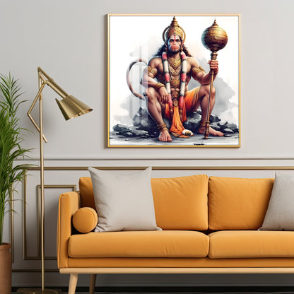 Jai Shree Hanuman Premium Acrylic Square Wall Art