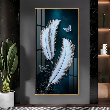 Magical Feathers With Butterfly Premium Acrylic Vertical Wall Art