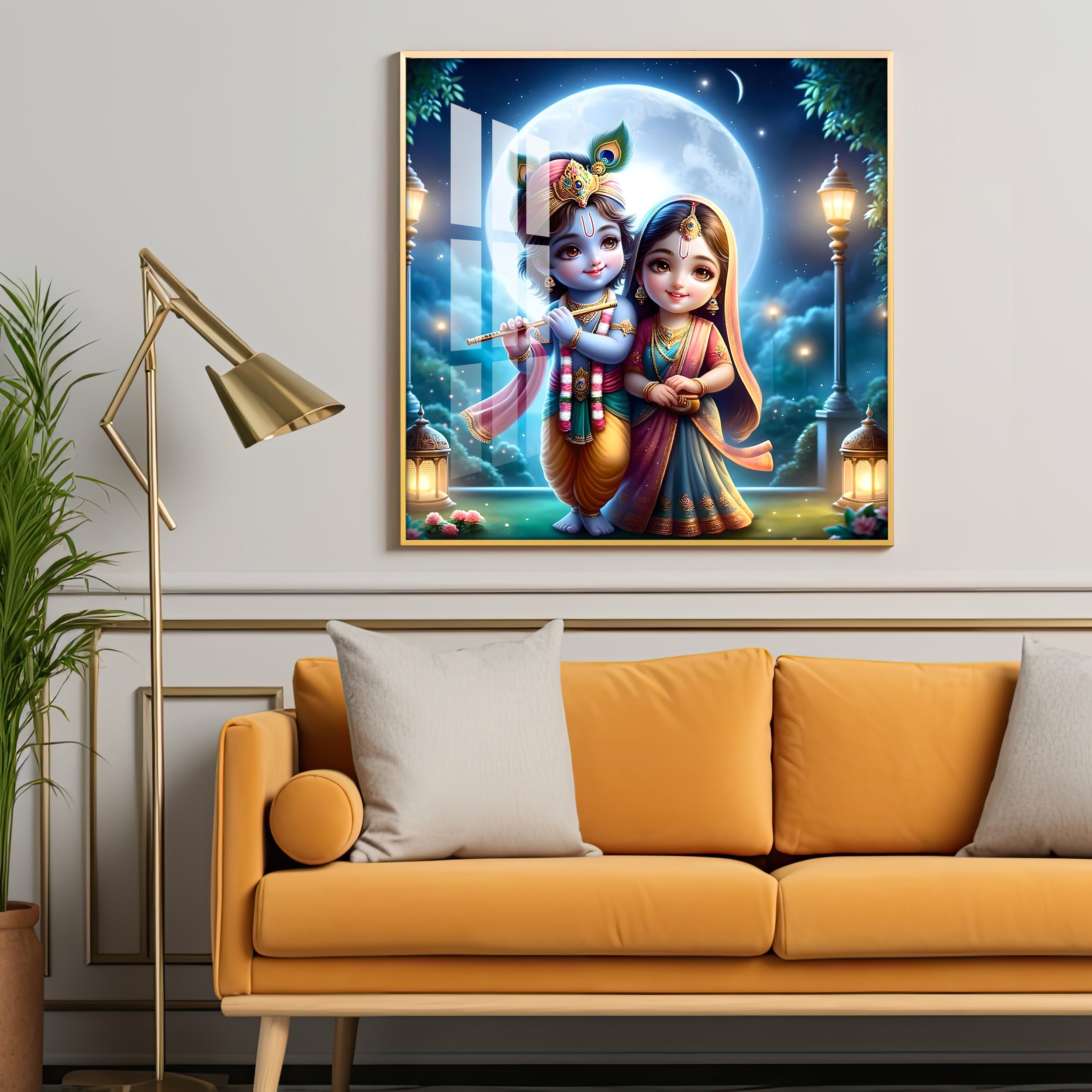 Cute Radha Krishna Premium Acrylic Square Wall Art