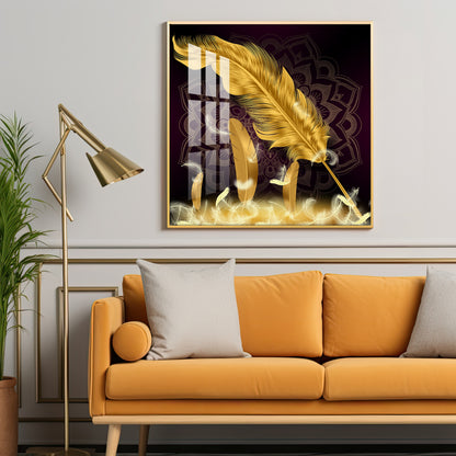 Golden Feather Light Luxury Premium Acrylic Square Wall Art