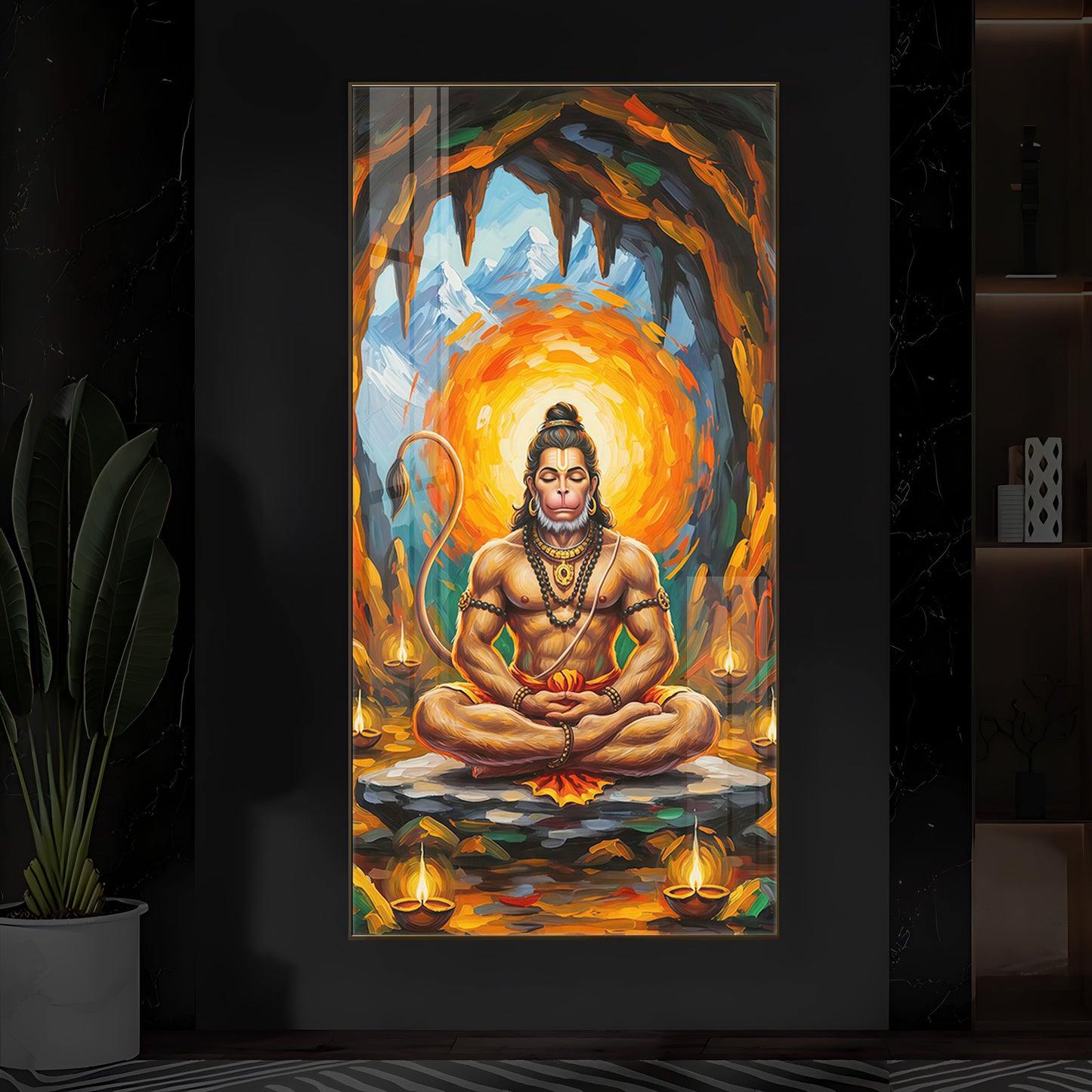 Lord Hanuman Ji Modern Luxury Backlight Vertical Wall Art