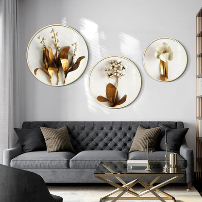 Golden Petals Premium Acrylic Round Wall Art (Set of 3)