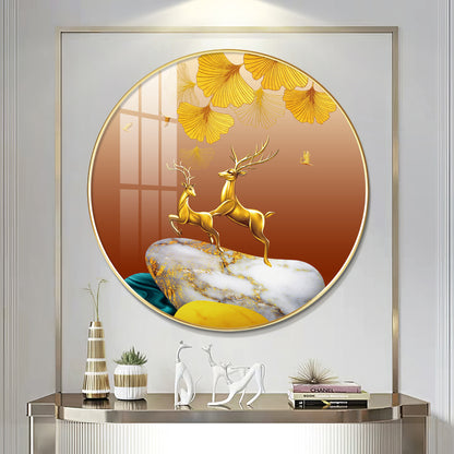 Golden Deer Duo Premium Acrylic Round Wall Art