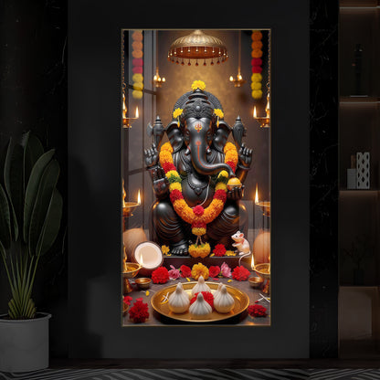 Shri Ganesh Ji Modern Luxury Backlight Vertical Wall Art