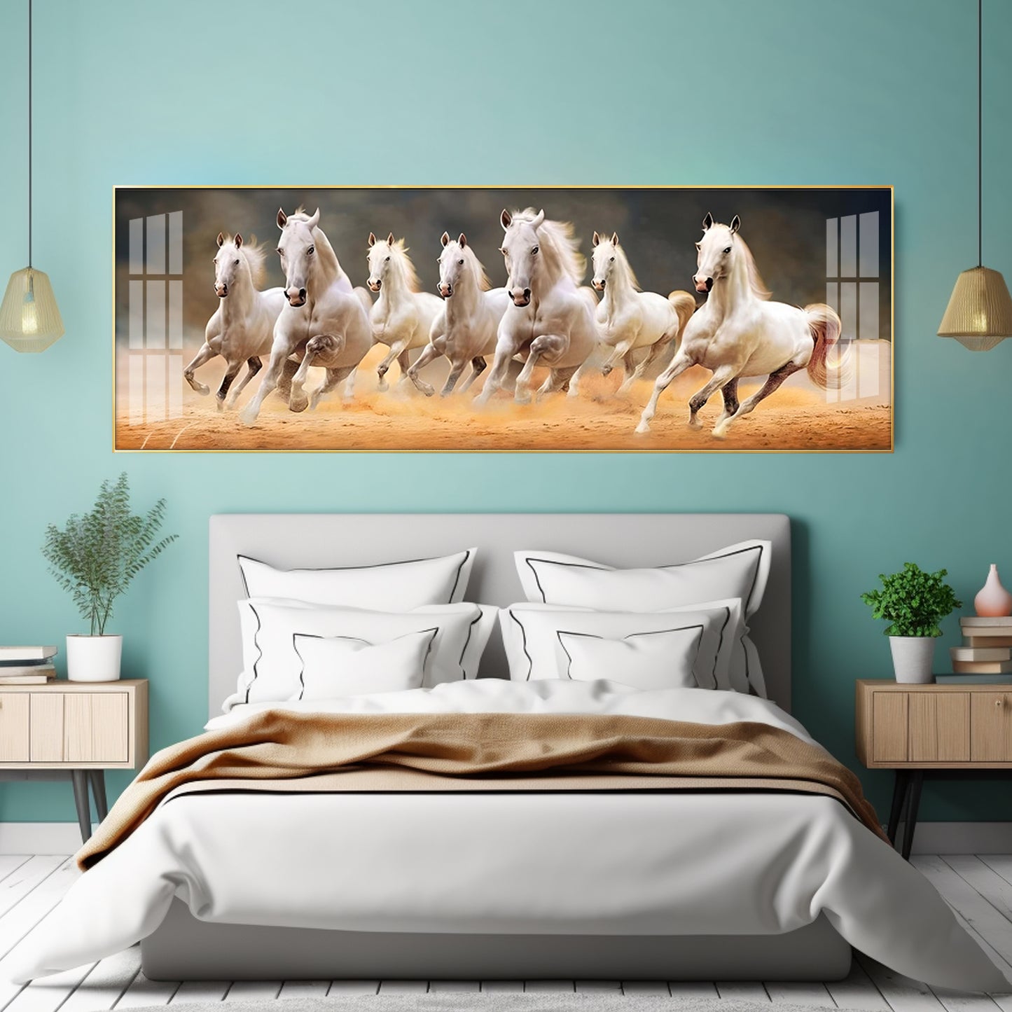 Seven Running Horses Premium Acrylic Horizontal Wall Art