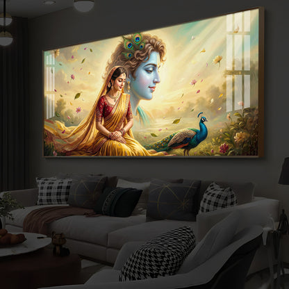 Lord Radha Krishna Modern Luxury Backlight Horizontal Wall Art