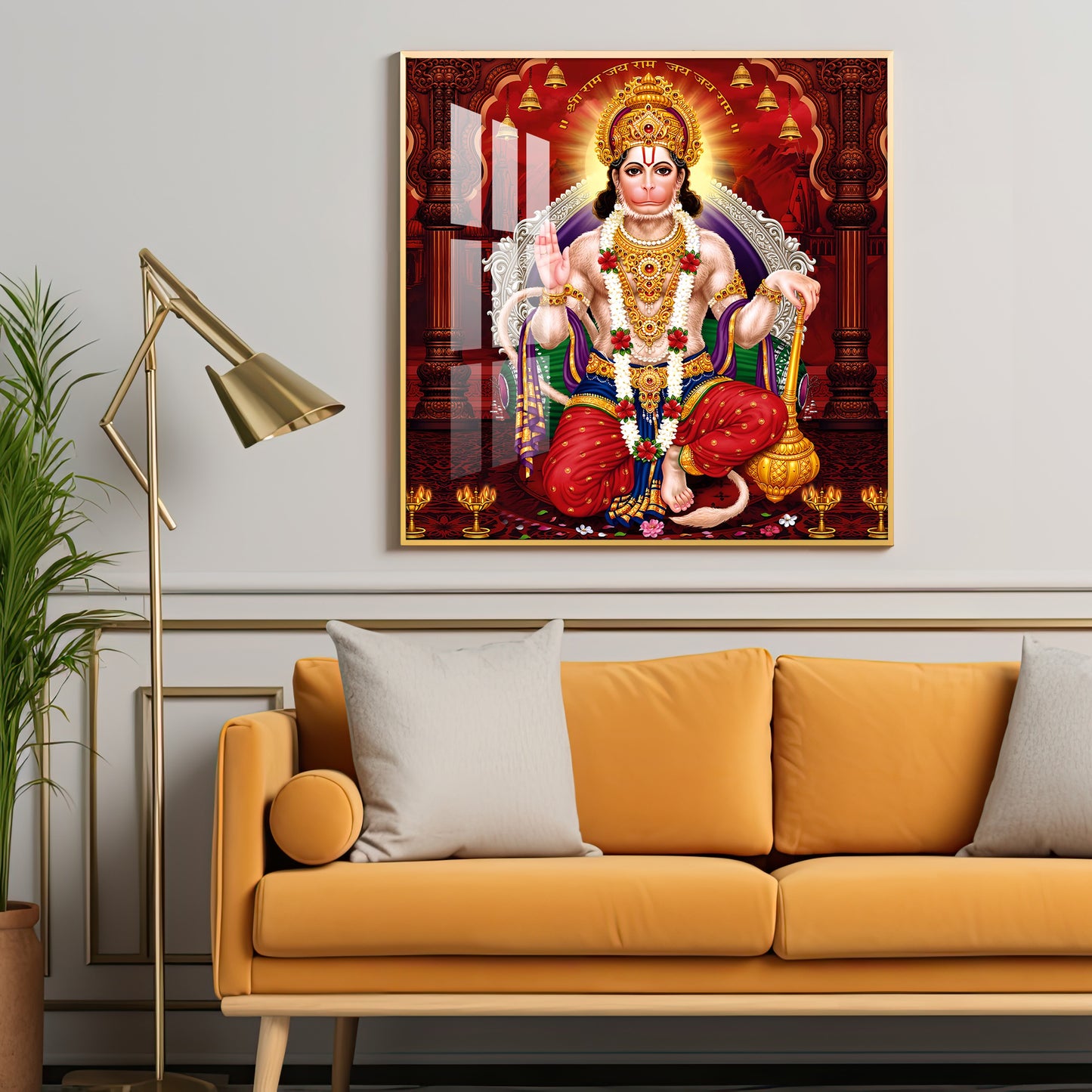 Lord Hanuman Ethereal Blessings Premium Acrylic Square Wall Art