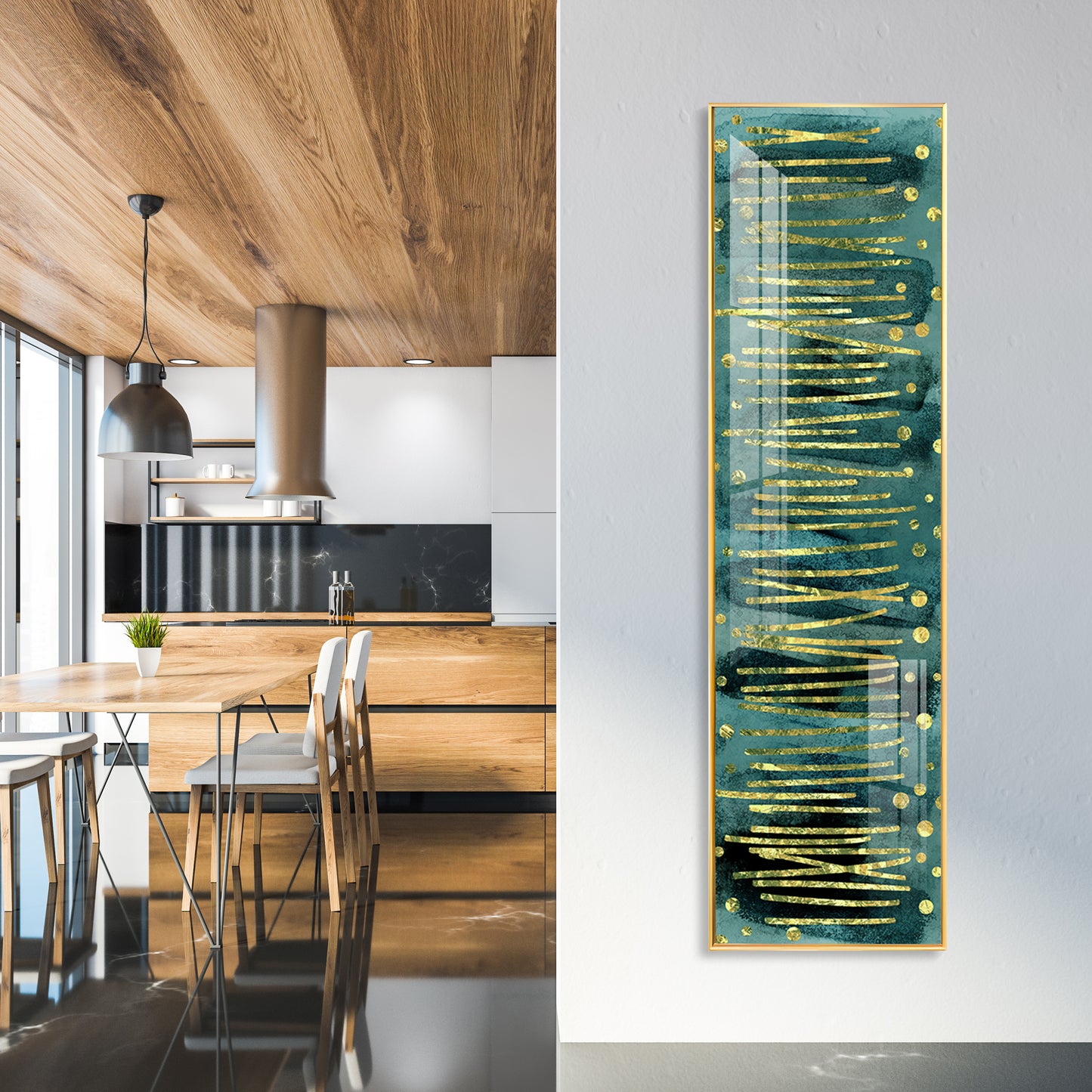 Gold Stripes & Dots Design Premium Acrylic Vertical Wall Art