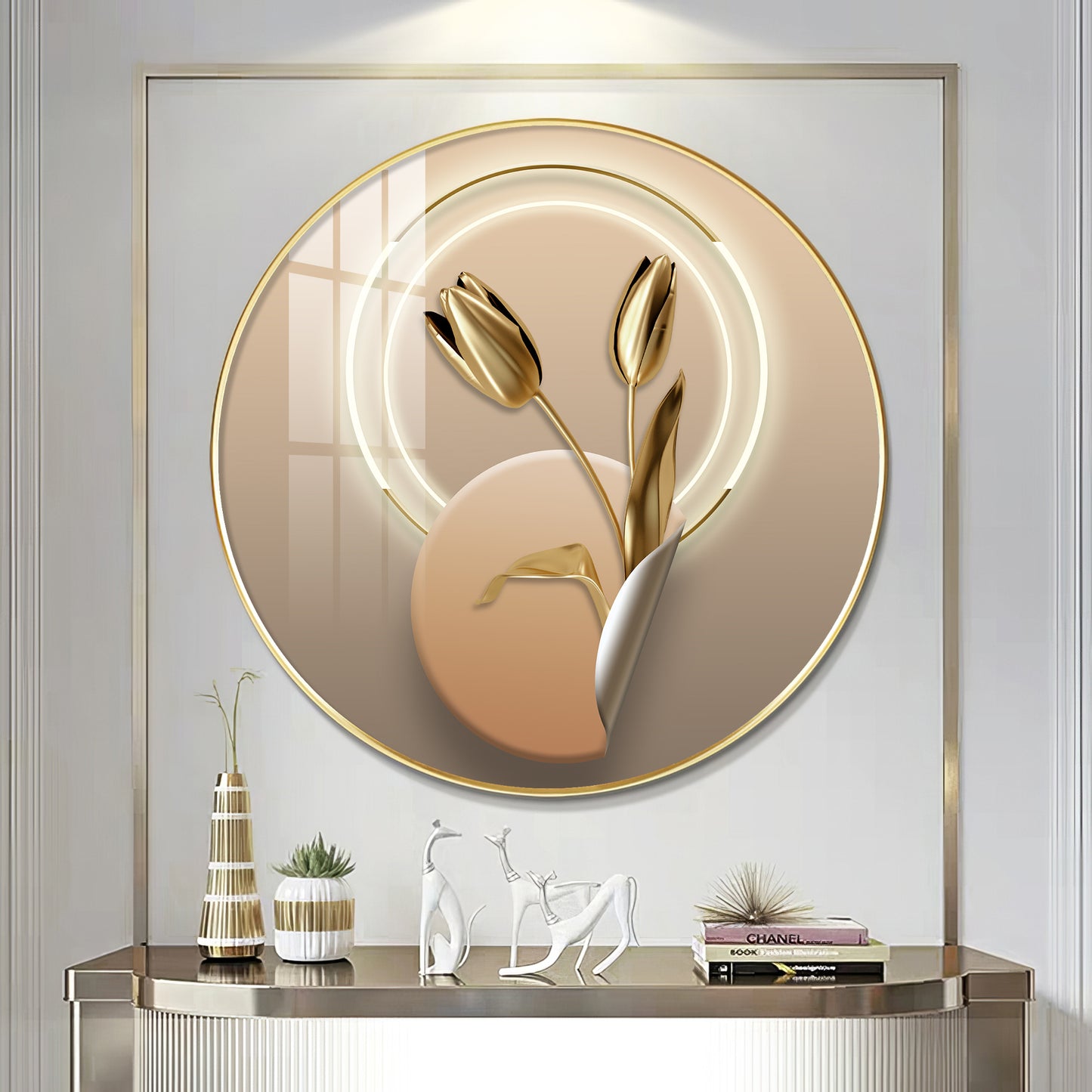Golden Petal Premium Acrylic Round Wall Art