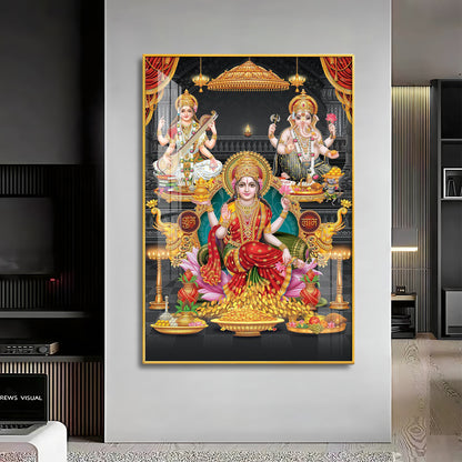 Goddess Laxmi Ji Sacred Serenity Premium Acrylic Vertical Wall Art