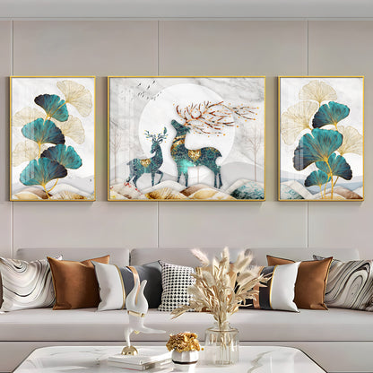 Rare Deer With Ginkgo Leaf Premium Acrylic Wall Art (Set of 3)