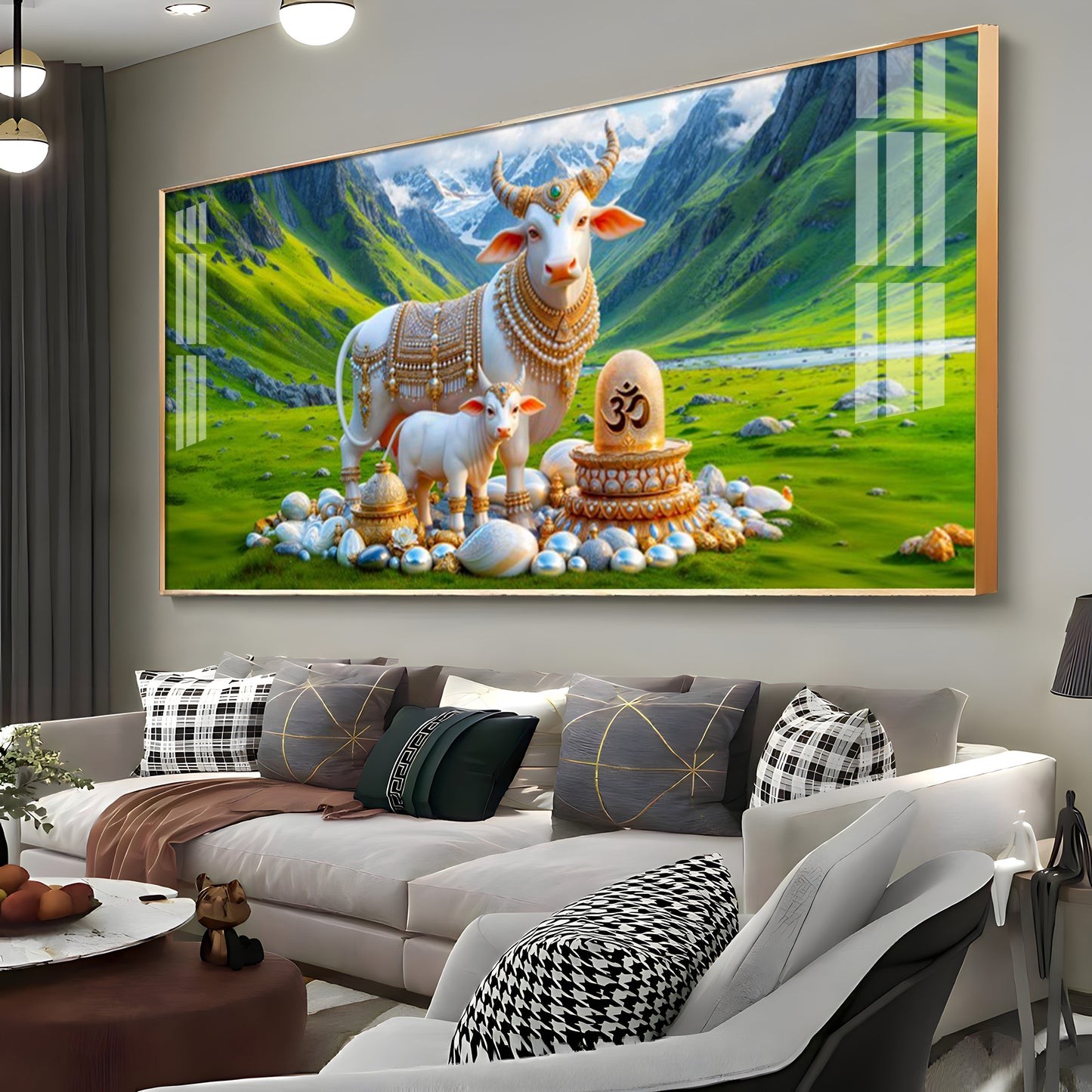 Sacred Nandi In Green Mountains Premium Acrylic Horizontal Wall Art