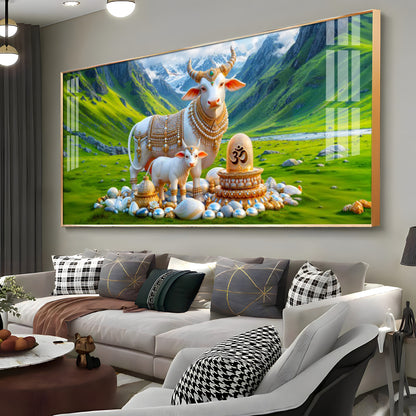 Sacred Nandi In Green Mountains Premium Acrylic Horizontal Wall Art
