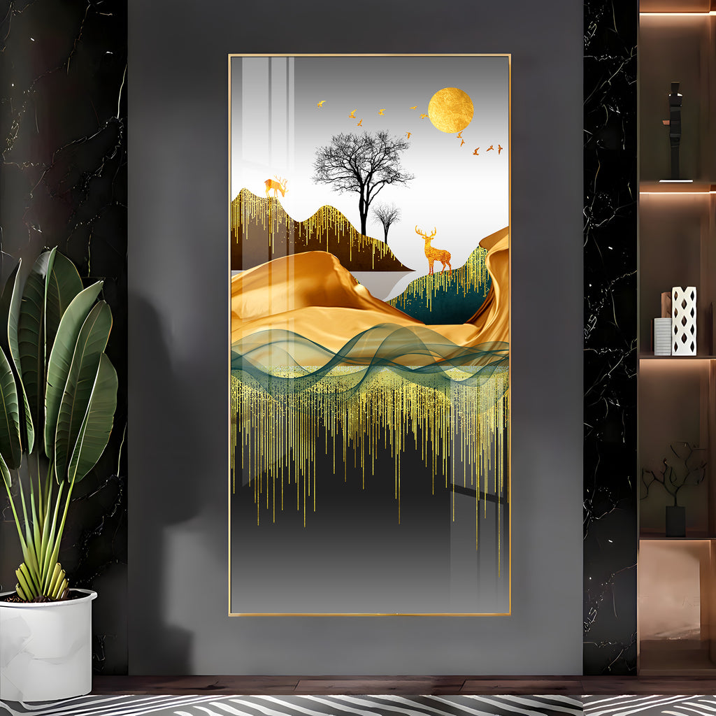 Abstract Deer Facing Sun Premium Acrylic Vertical Wall Art