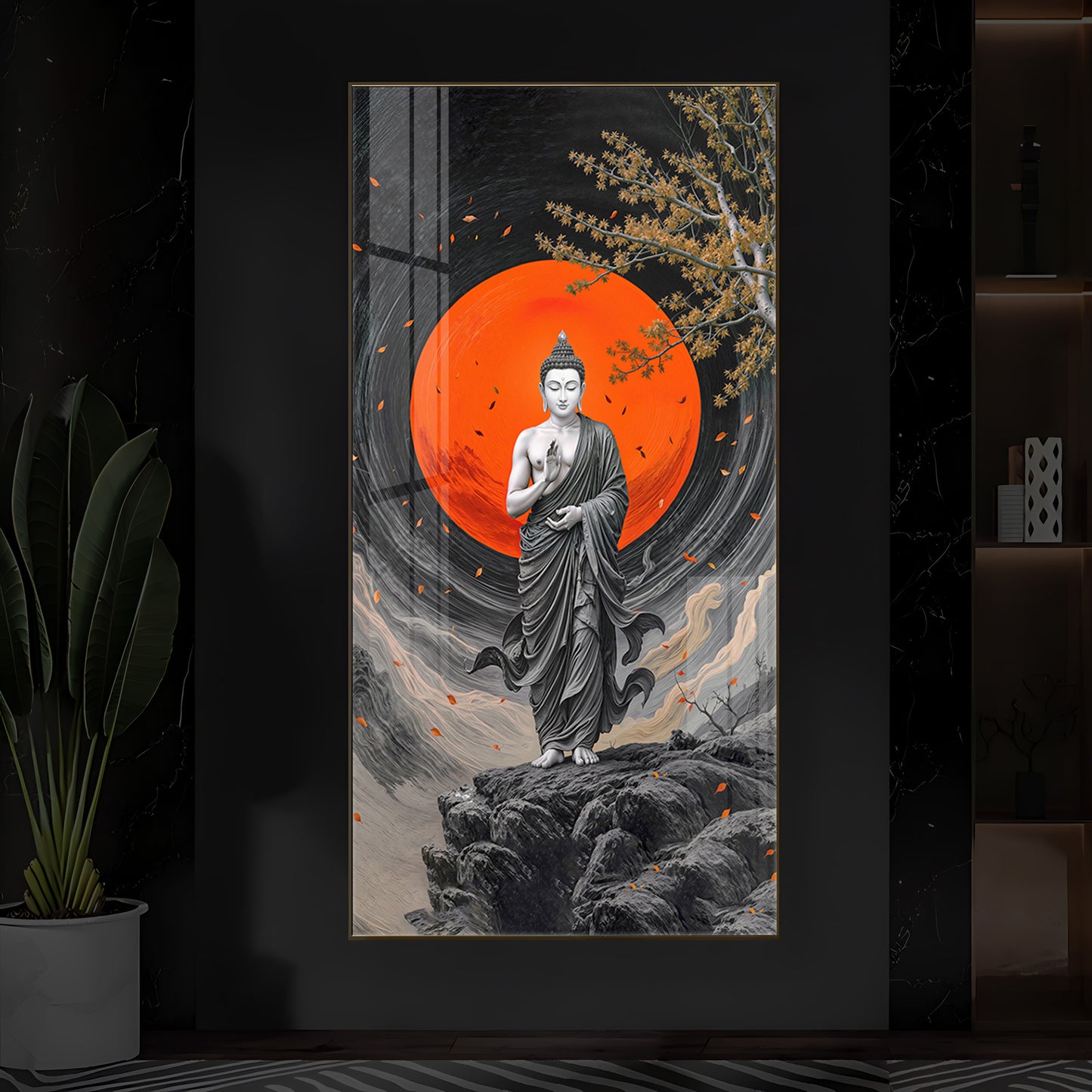 Namo Buddhay Modern Luxury Backlight Vertical Wall Art