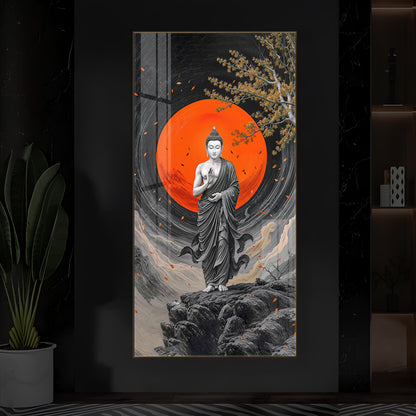 Namo Buddhay Modern Luxury Backlight Vertical Wall Art